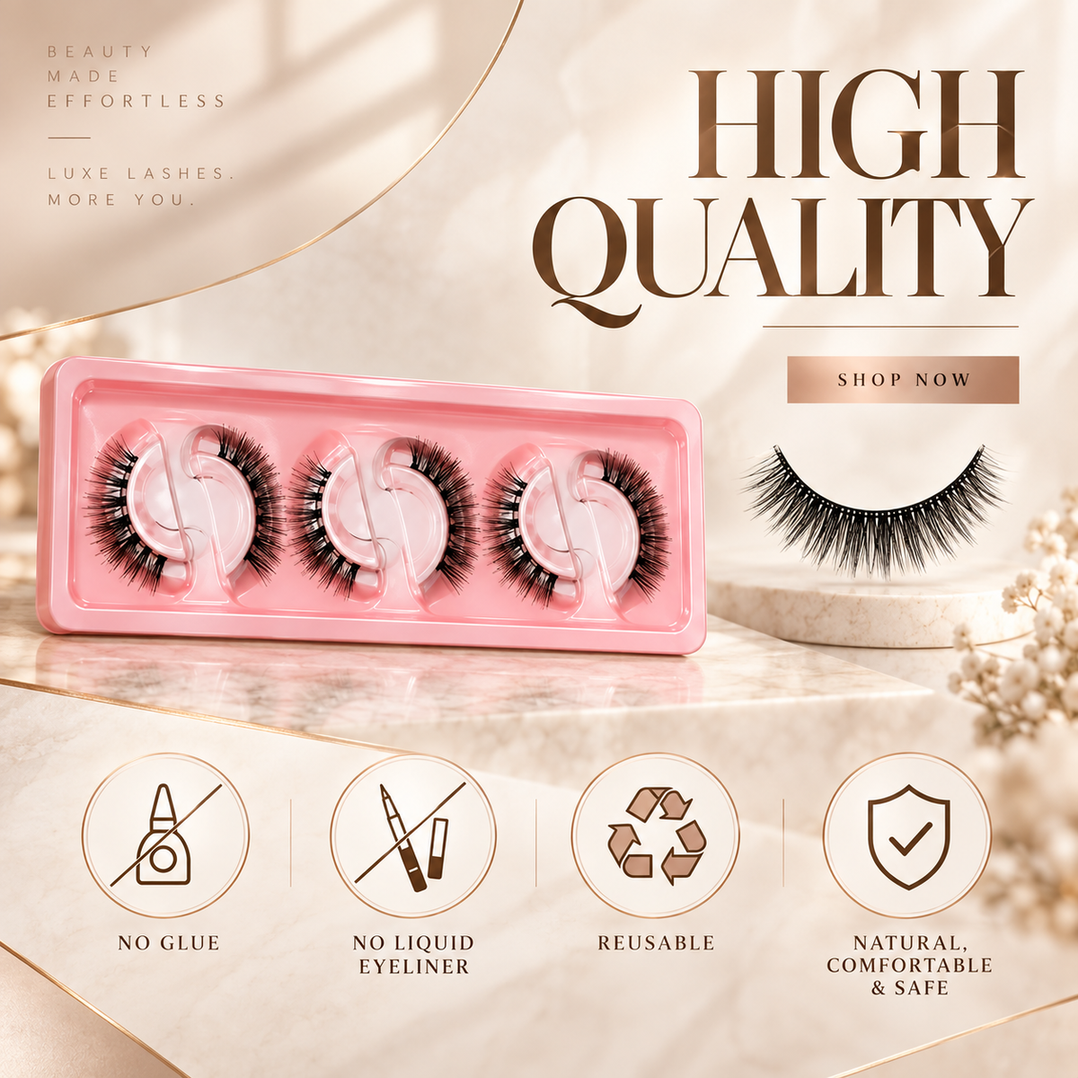 🌺Glue-Free Self-Adhesive Lashes – 3-Second Natural & Reusable