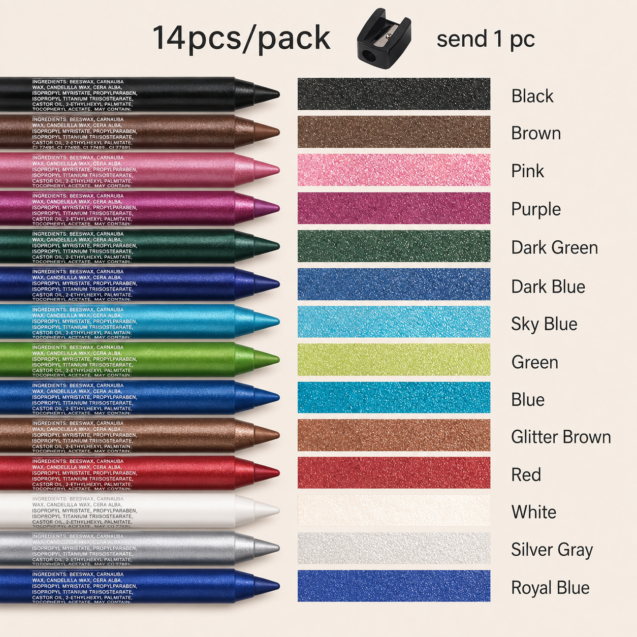 🌈14-Pack Eyeliner Pencil Waterproof Colored Paste Liners with Metallic & Shimmer Finishes Smudge-Proof