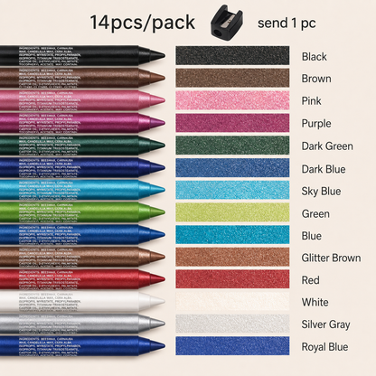 🌈14-Pack Eyeliner Pencil Waterproof Colored Paste Liners with Metallic & Shimmer Finishes Smudge-Proof