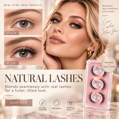 🌺Glue-Free Self-Adhesive Lashes – 3-Second Natural & Reusable
